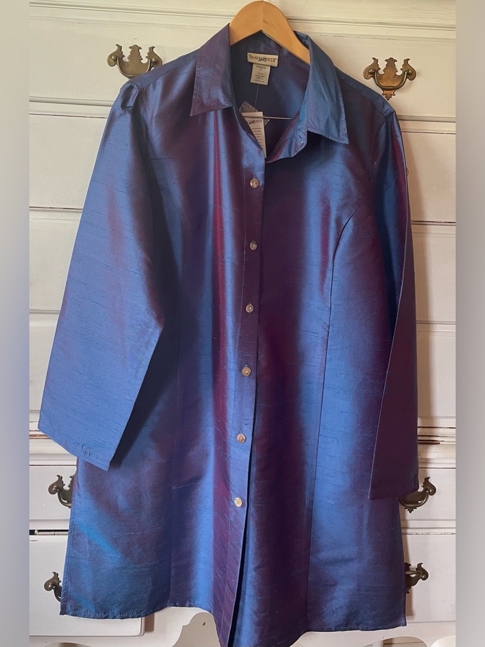 TravelSmith NWT  SILK Iridescent Blue-Purple Shifter Coat 1X